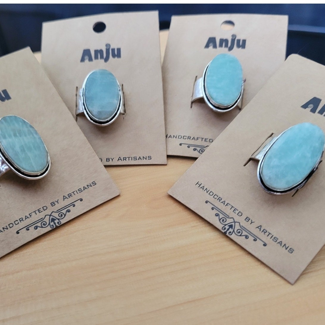 Kashi Semiprecious Oval Stone Ring Amazonite Adjustable
