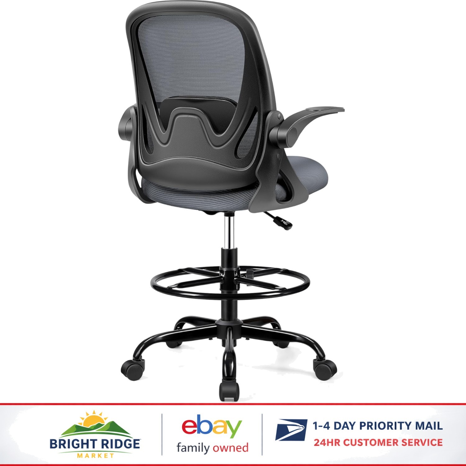 Office Drafting Chair with Flip-Up Armrests & Lumbar Support for Maximum Comfort