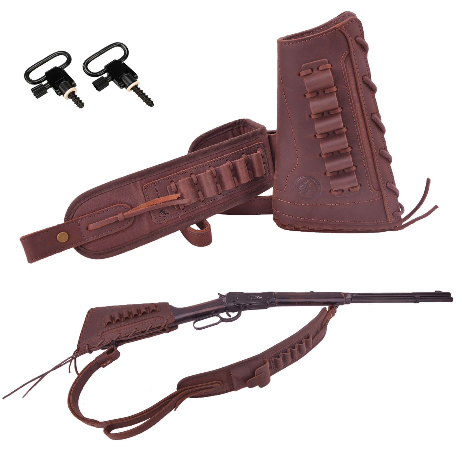 Hunting Leather Rifle Buttstock with Match Gun Sling .308 .22 .30/30 12GA 410GA