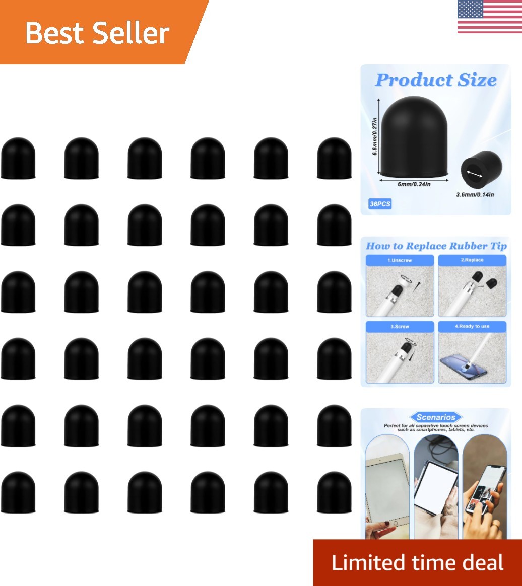 36 Pack Black Stylus Pen Tips - 0.24 Inch Silicone Replacement for Smooth Use