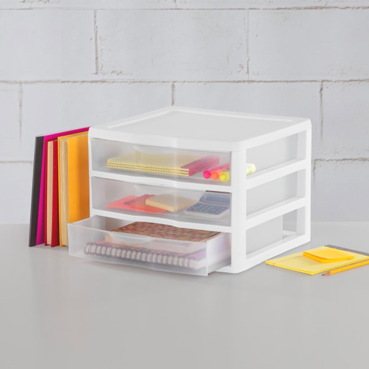 3-Pack Wide 3 Drawer Unit, Plastic Desktop Organizer with Clear Drawers