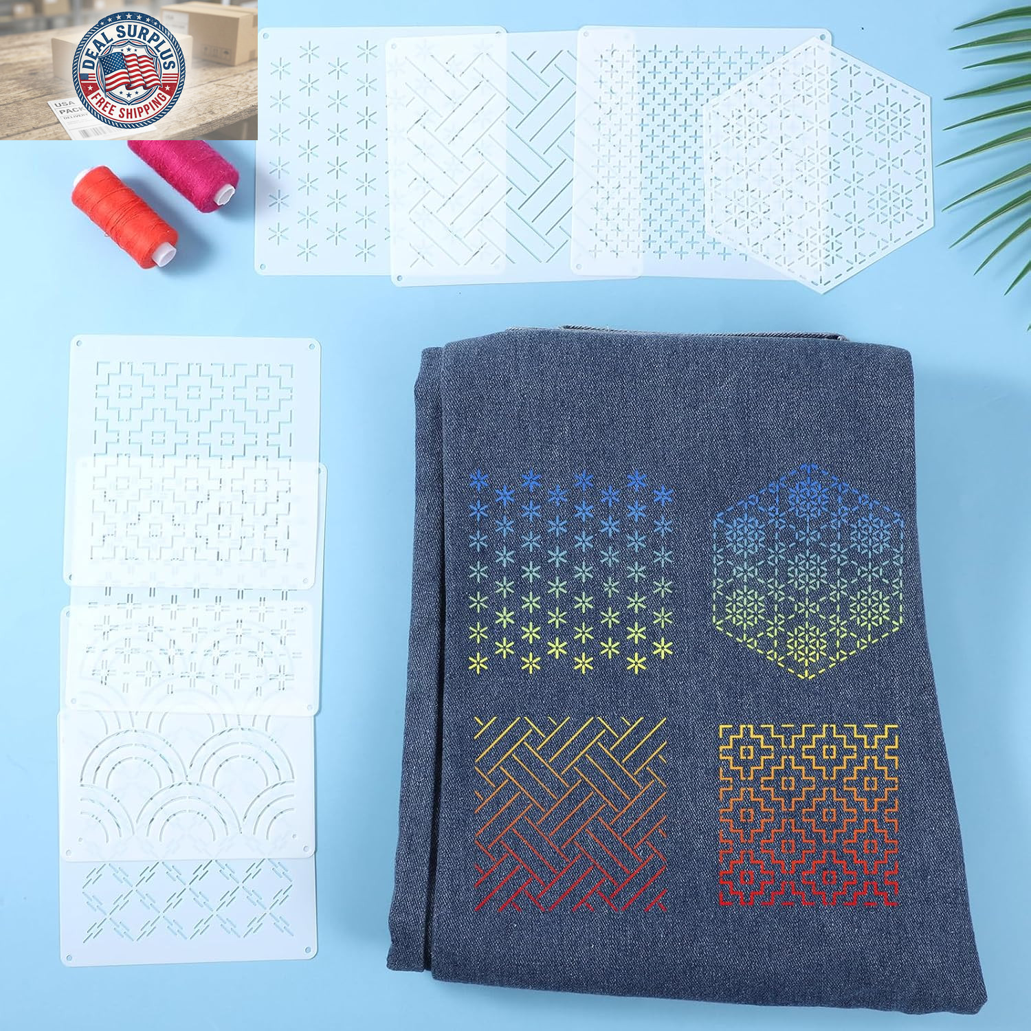 8 PCS 4.7 X 4.7 Inch Plastic Sashiko Stencil, Plastic Sashiko Template Pattern G