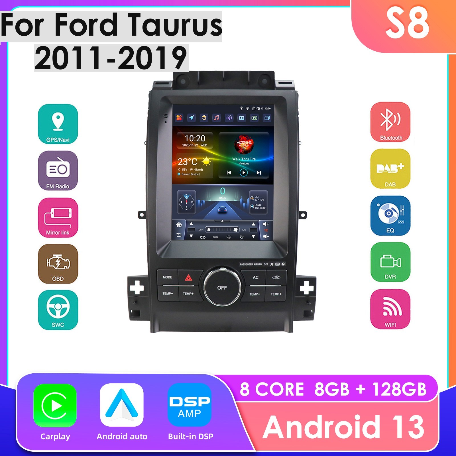 Carplay For Ford Taurus 2011-2019 GPS Car Stereo Radio WIFI 6 DSP 8 Core 8+128GB