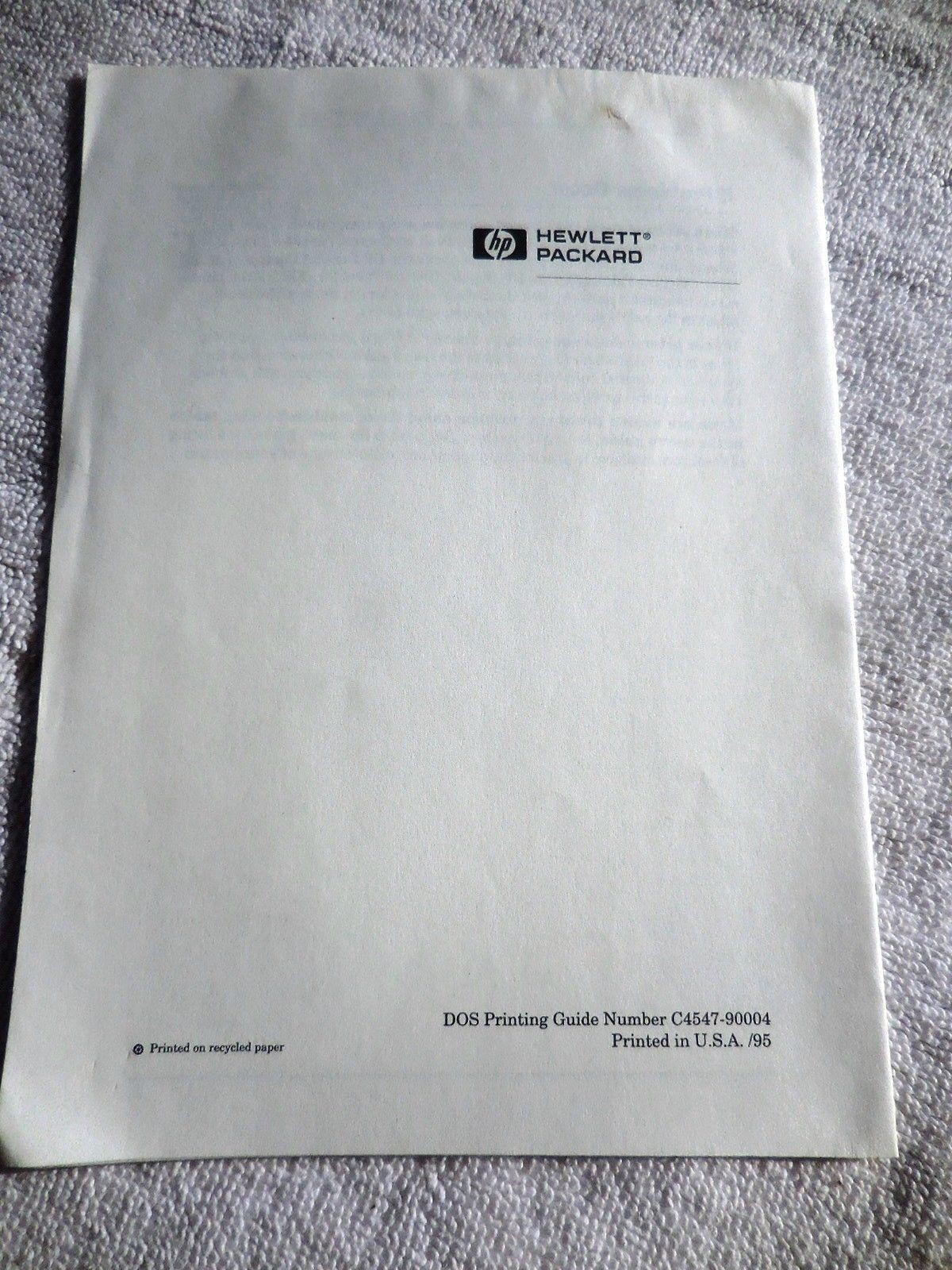 HP DeskJet 600 800 DOS Printing Guide USER Operating MANUAL Inkjet Printer