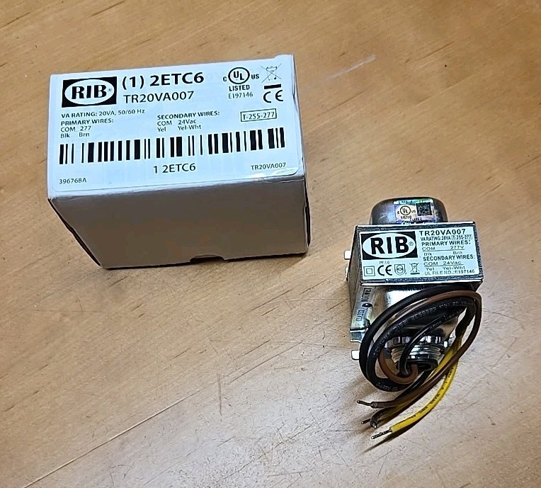 RIB 2ETC6  Transformer TR20VA007 Prim: 277 20VA 50/60 Hz Sec: 24 VAC bmc 86