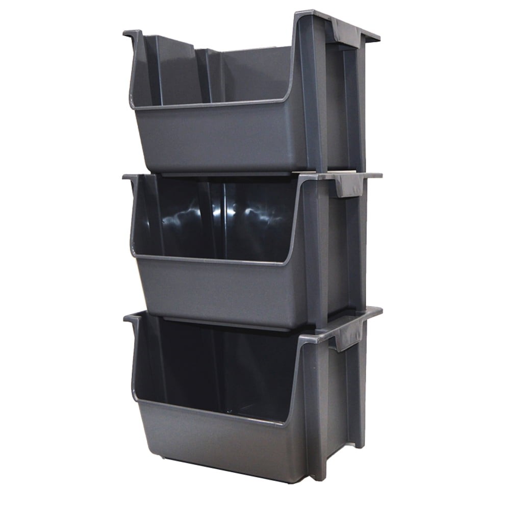 Mighty Tuff Large Gray Plastic Bin – Nesting Stack Storage, Durable All-Purpose