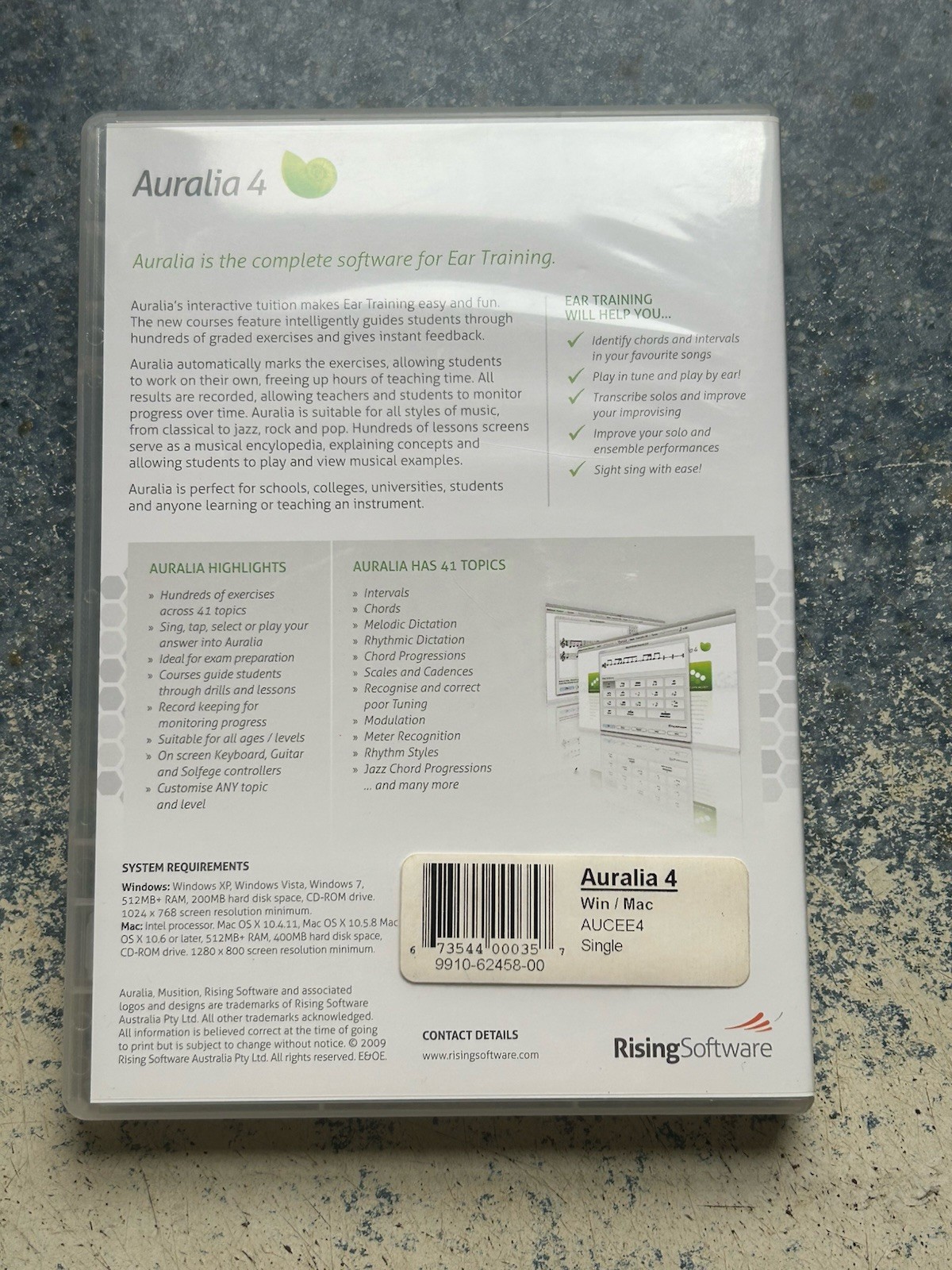 Auralia 4, ear training for musicians software, Windows/Mac, 2009, Preowned