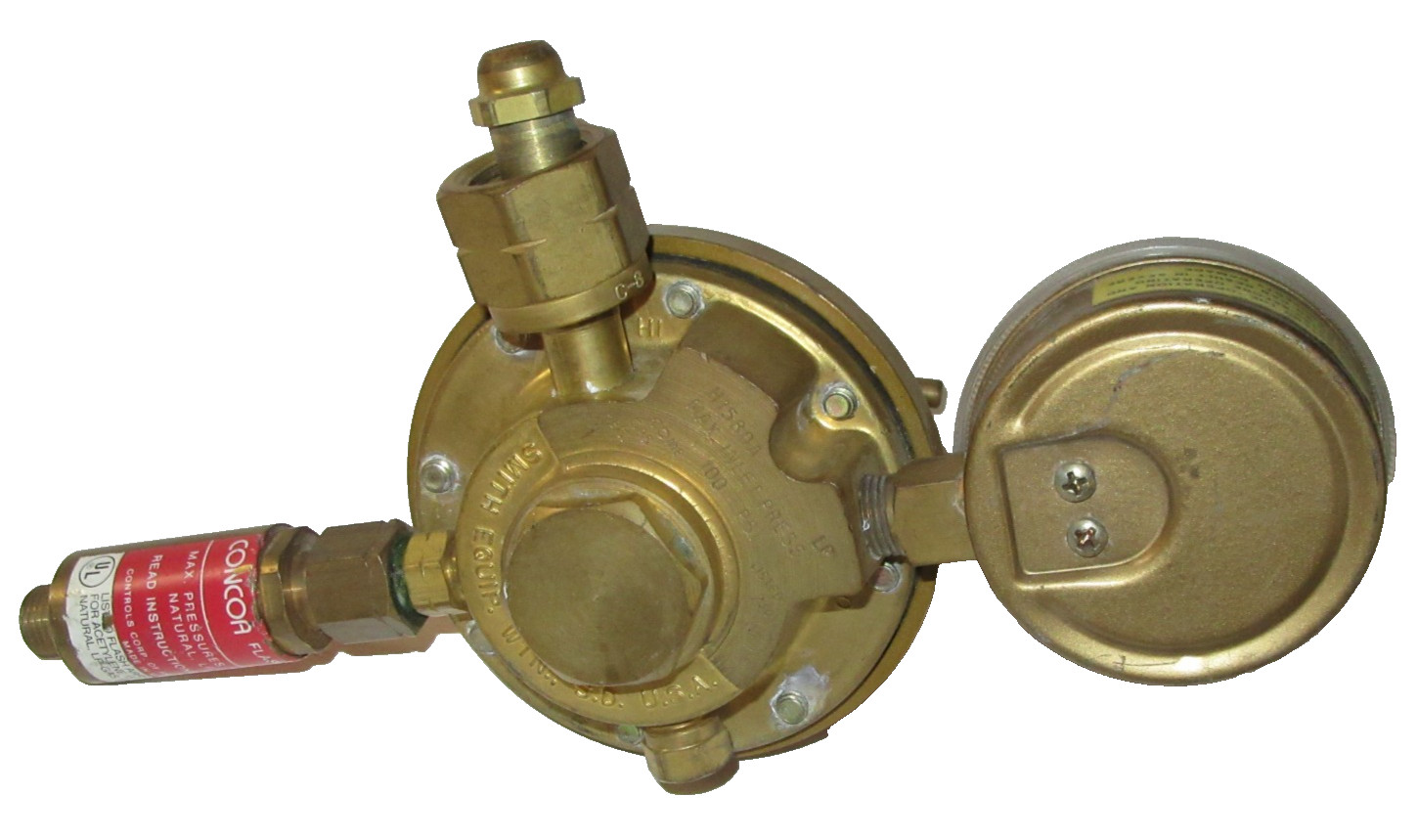 SMITH H1510A LP COMPRESSED GAS REGULATOR W/GAUGE & CONCOA FLASHBACK ARRESTOR