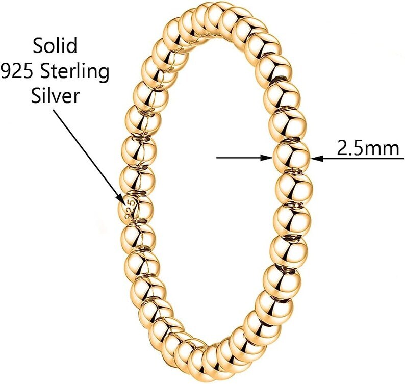 18K Gold Plated 925 Solid Sterling Silver Ball Stackable Ring Band for Women