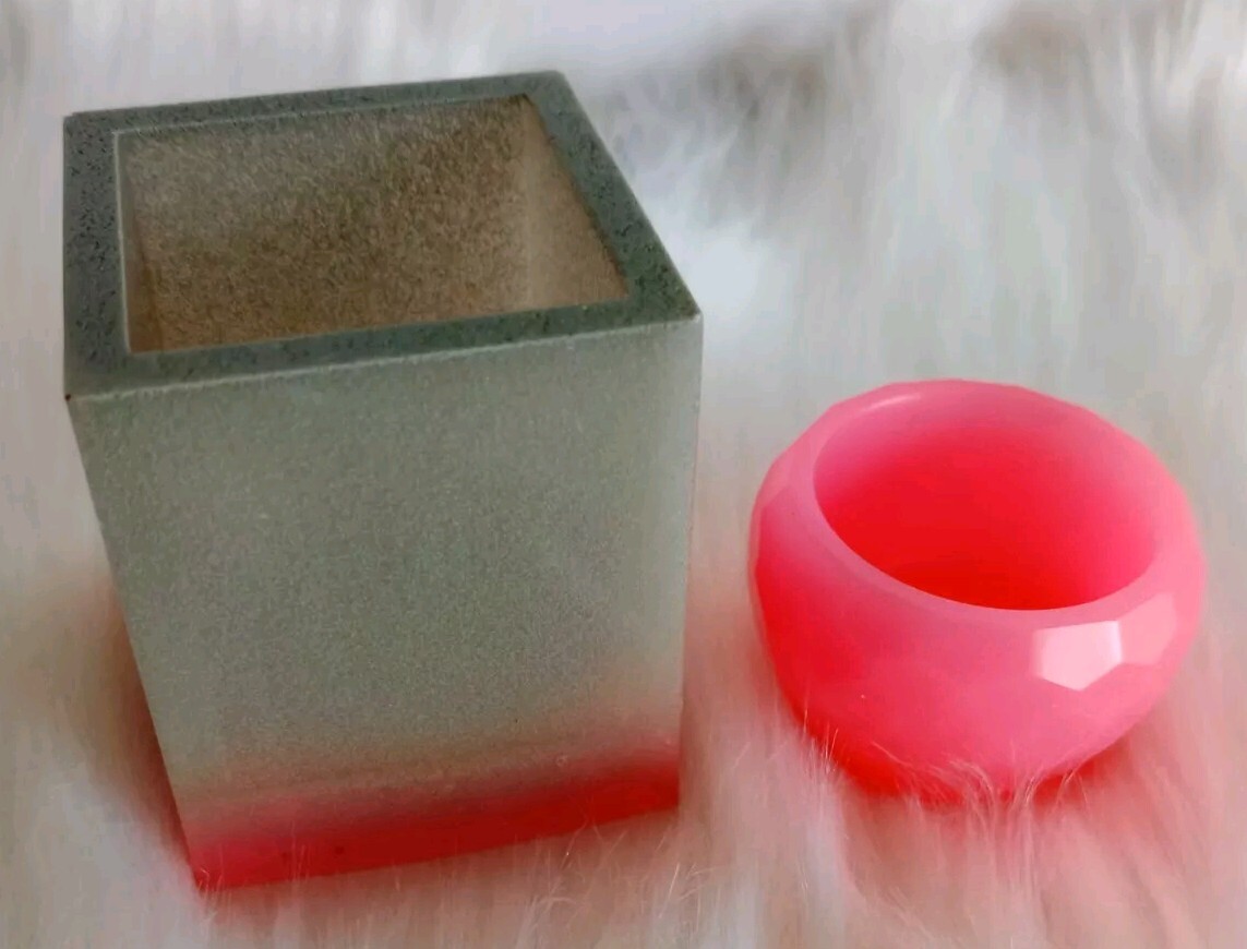 Homemade Gray & Pink Resin Pen & Paper Clip Or Votive Holder Office Supplies New