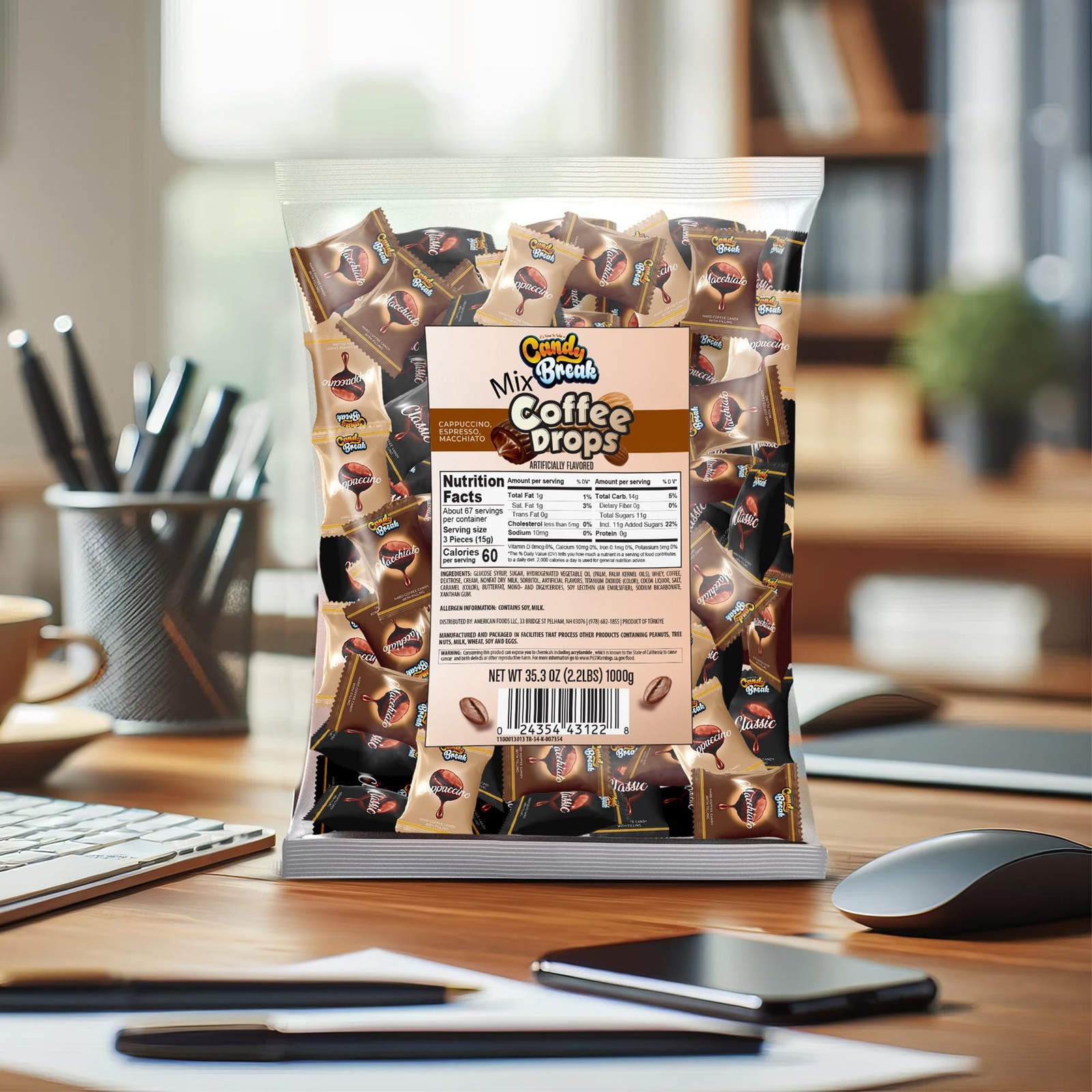 Coffee Drops, Center Filled Hard Candy, Coffee Candy Individually Wrapped, Ma...