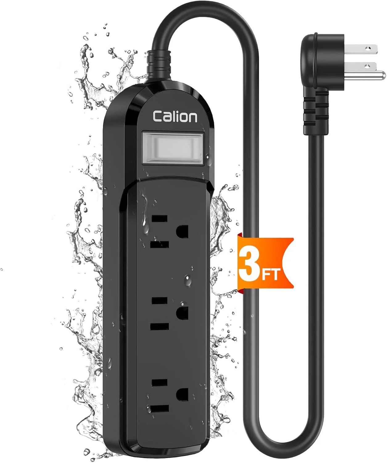 VNJ IPX6 Waterproof Outdoor Overload Protection Power Strip, 3AC Outlets 3FT Cor