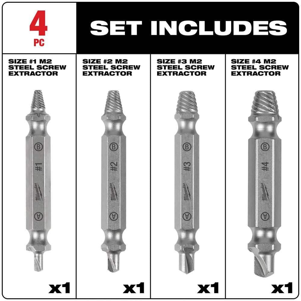 Milwaukee M2 Steel Screw Extractor Set (4-Piece)