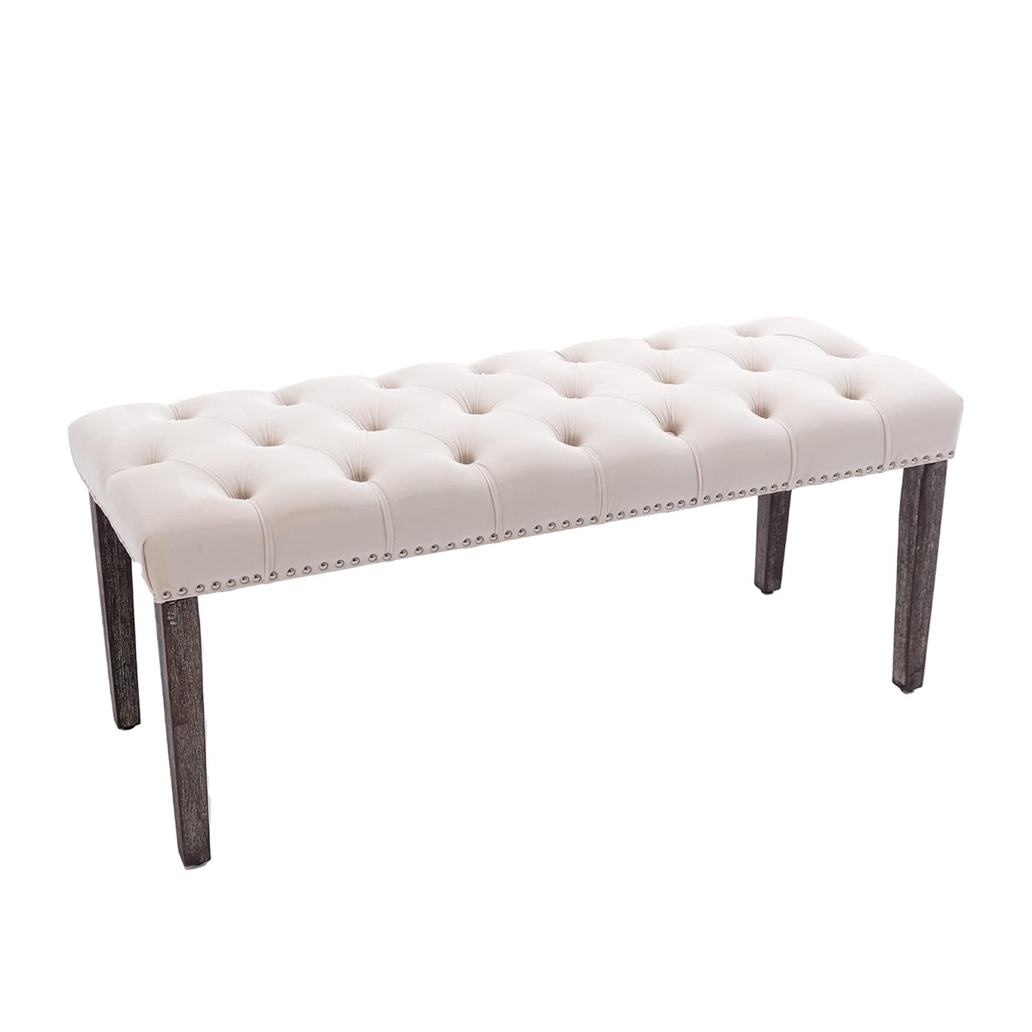 45in Beige Tufted Bench Velvet Ottoman Bedroom Entryway Dining Footrest Stool