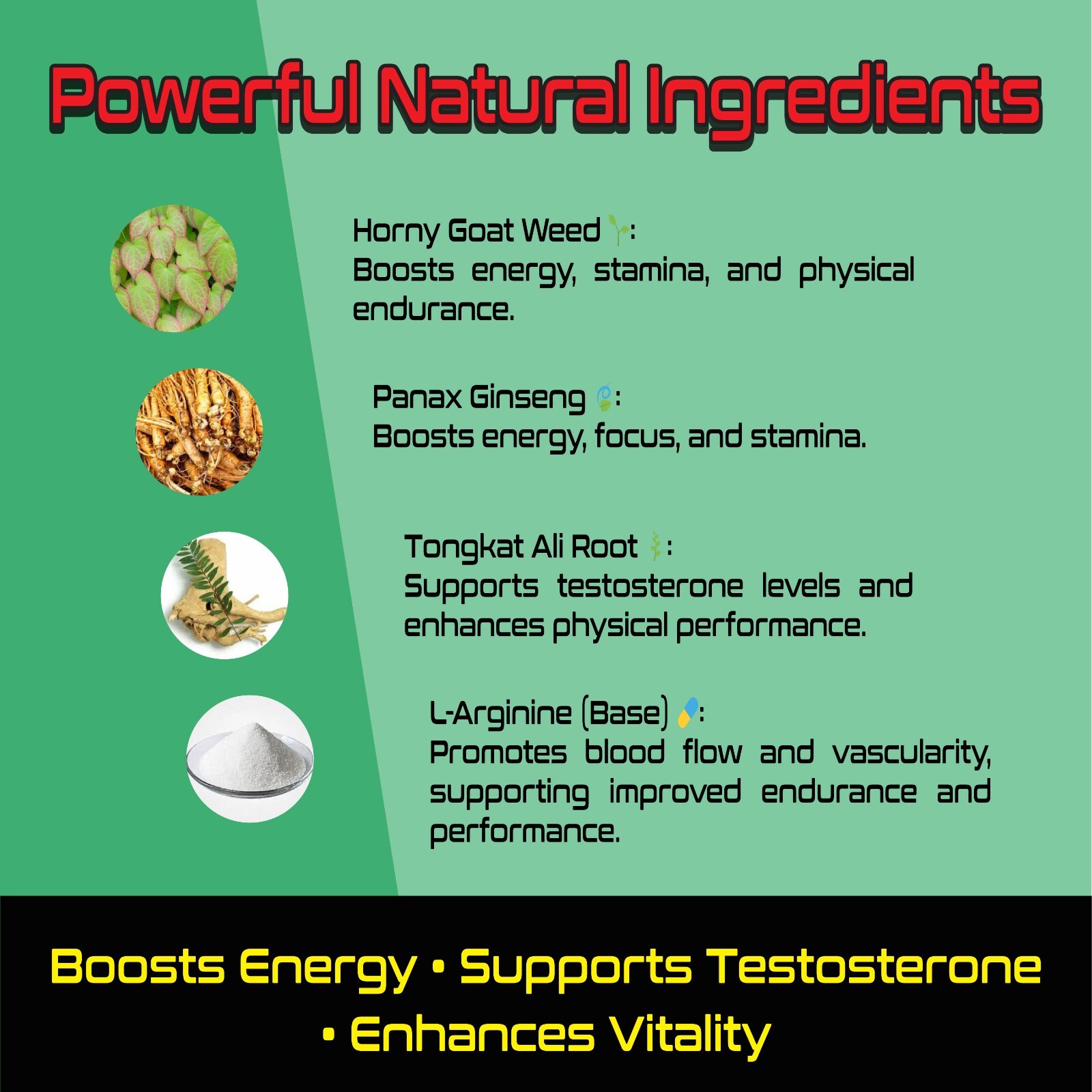 Libido Support, Stamina & Energy Booster for Men – Testosterone & Performance 60