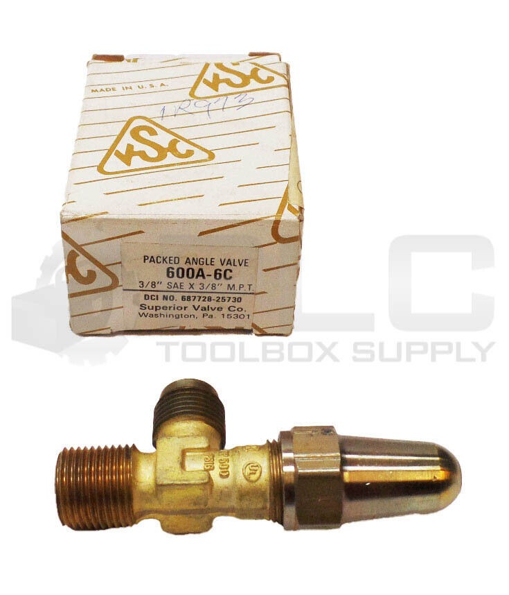 NEW SUPERIOR VALVE CO 600A-6C PACKED ANGLE VALVE 3/8"NPT X 3/8" SAE FL