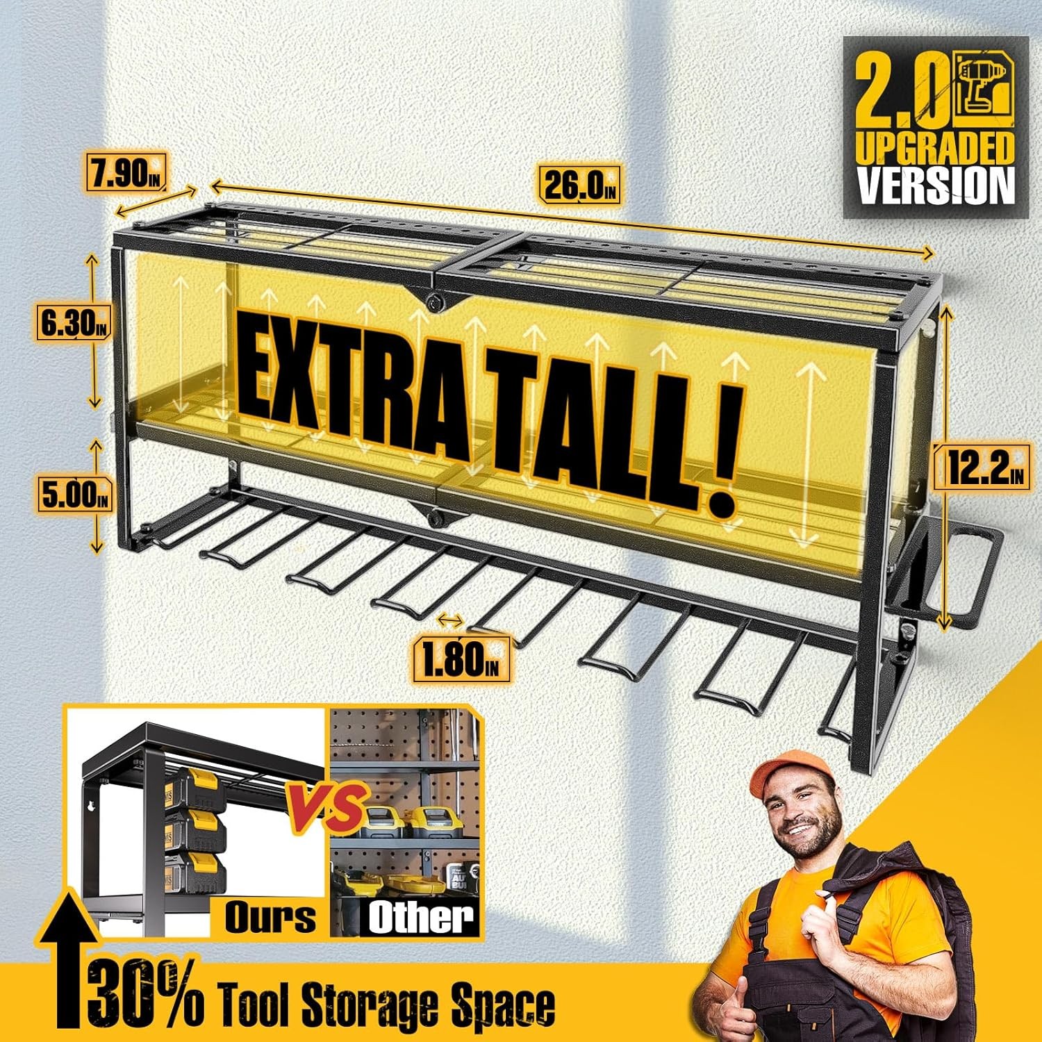 Power Tool Organizer Wall Mounted Power Tool Rack for 7 Drill Cordless Storage