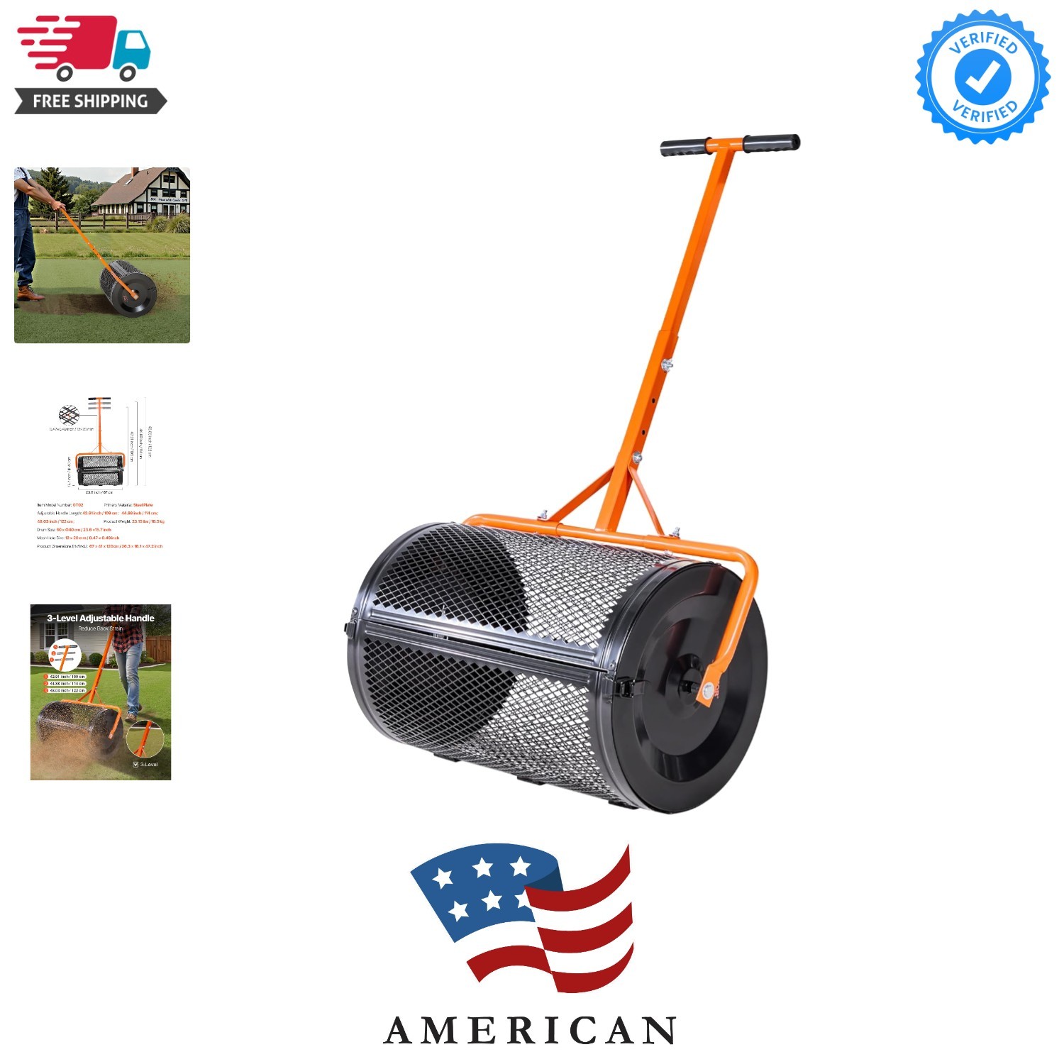 Compost Spreader, 24 in Wide Peat Moss Spreader with T Shaped Handle, 3 Heigh...