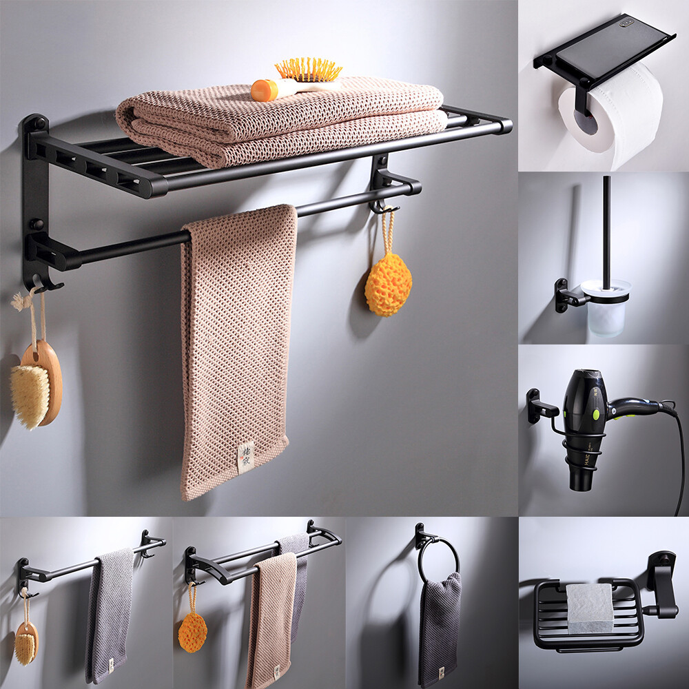 9 Pcs Bathroom Hardware Storage Aluminum Rack Hanging Sink Towel Bar Set