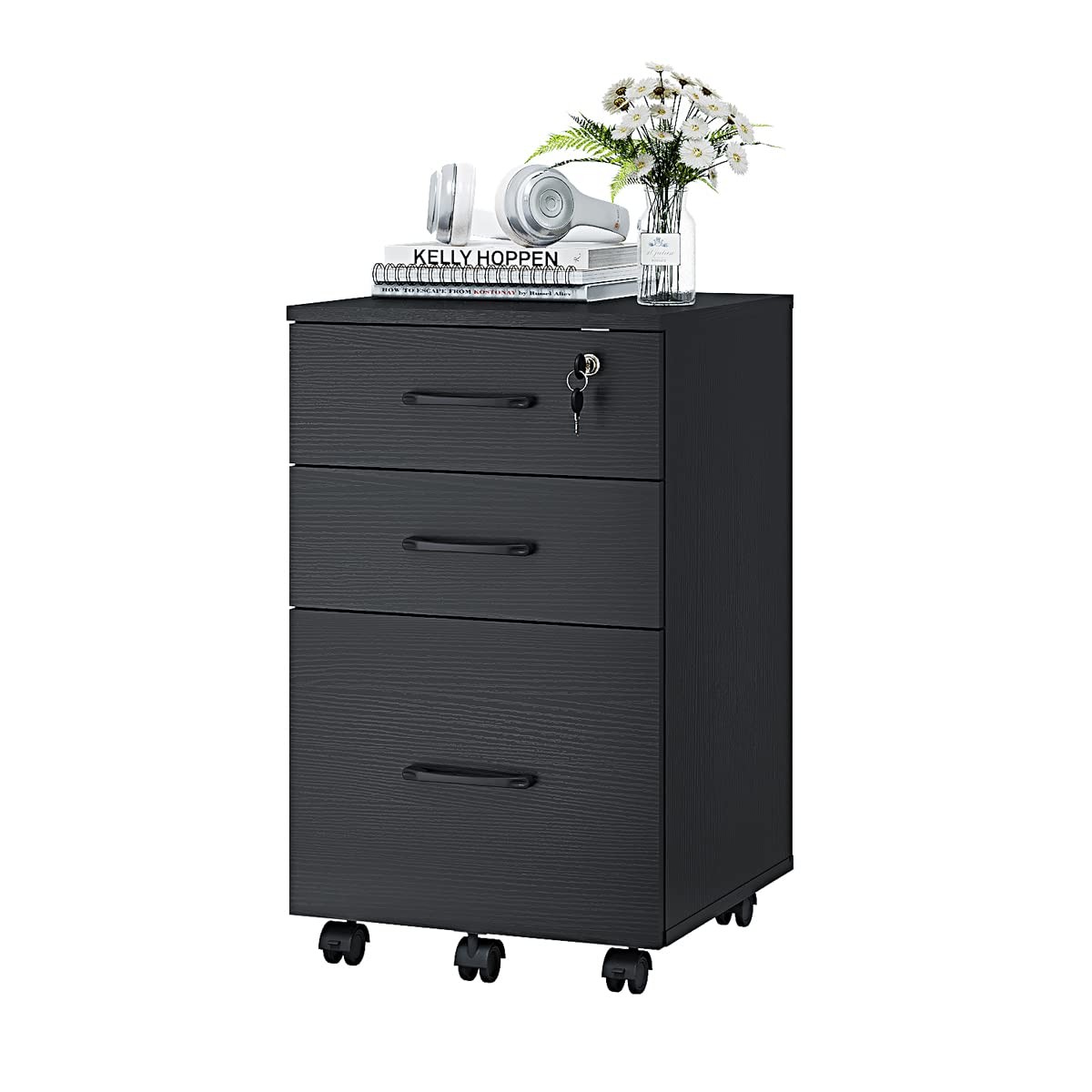 3 Drawer Wood Mobile File Cabinet, Under Desk Storage Drawers Small File Cabi...