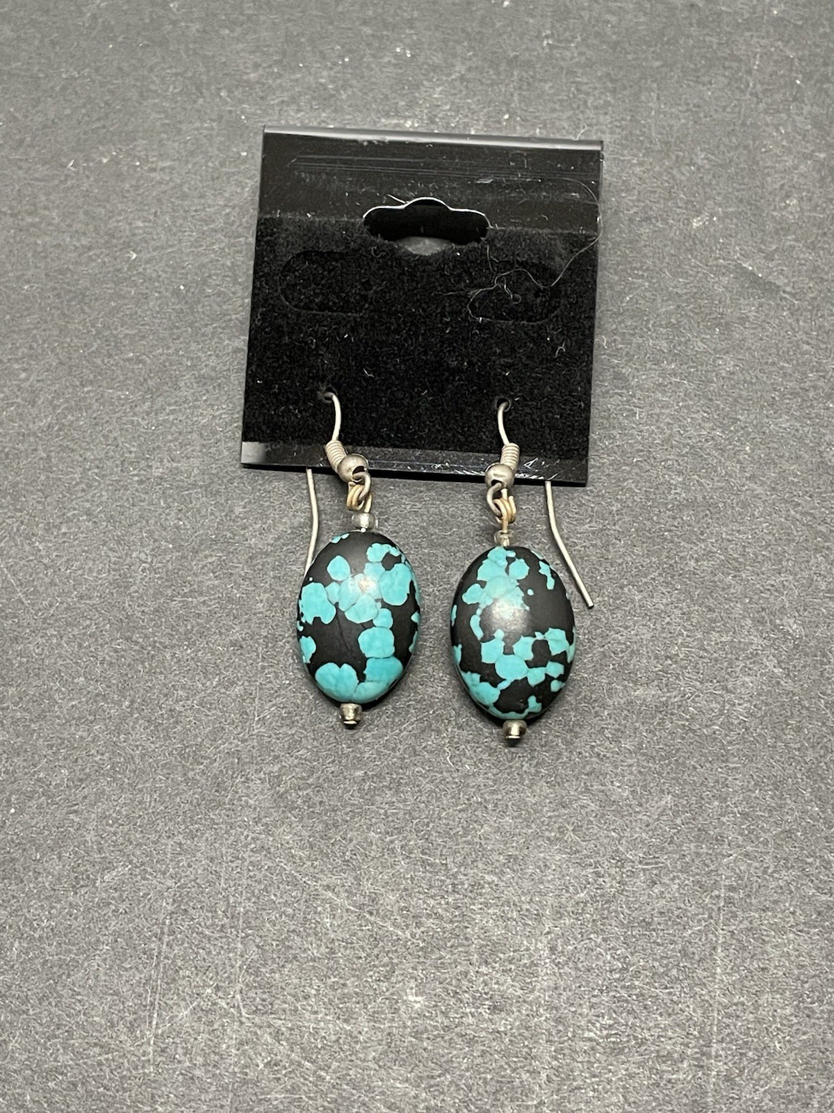 Vintage Estate Turquoise Color Beaded Fishhook Dangle Earrings