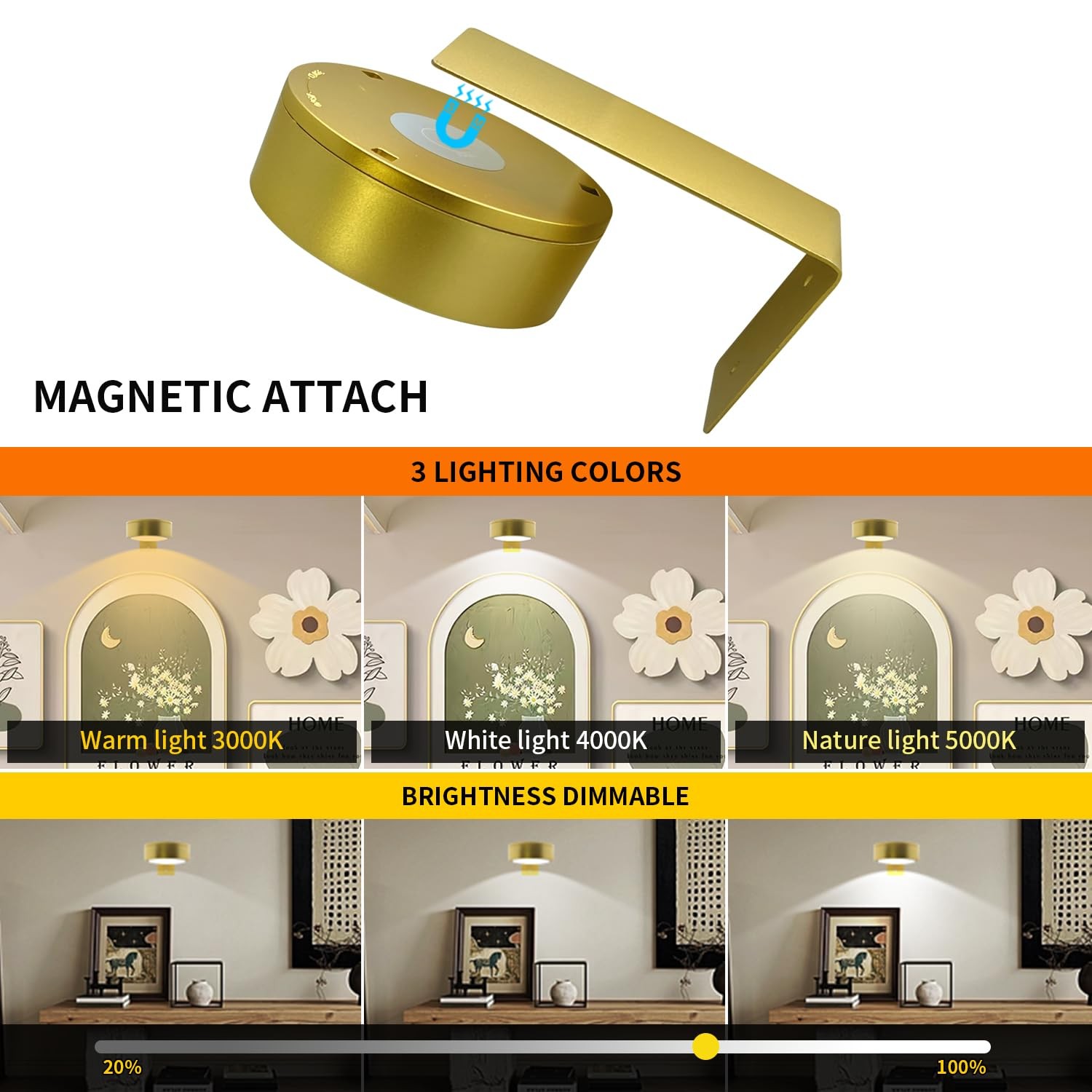 Battery Picture Light 3Pack Gold,Wireless Painting Light with Remote,3 Lighti...