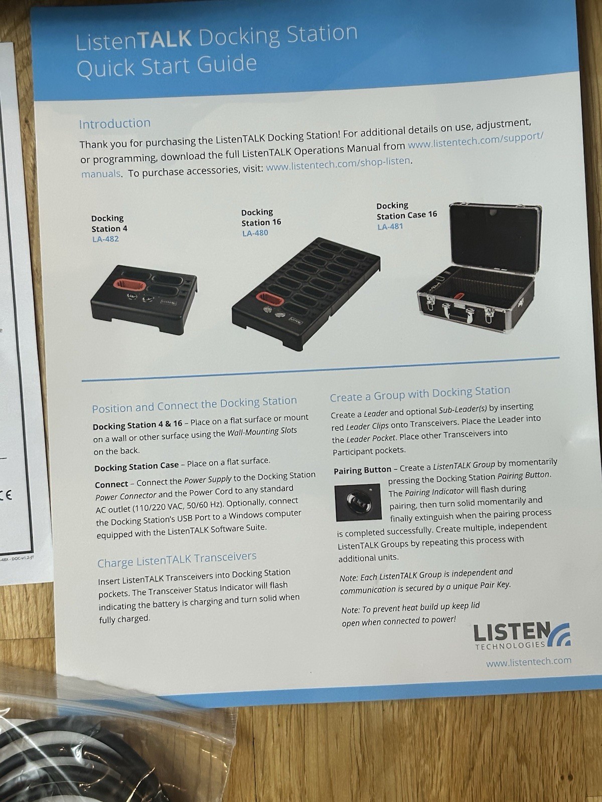 Listen Technologies LA-481 ListenTALK Docking Case 16LKR-11 LISTENTALK RECEIVER
