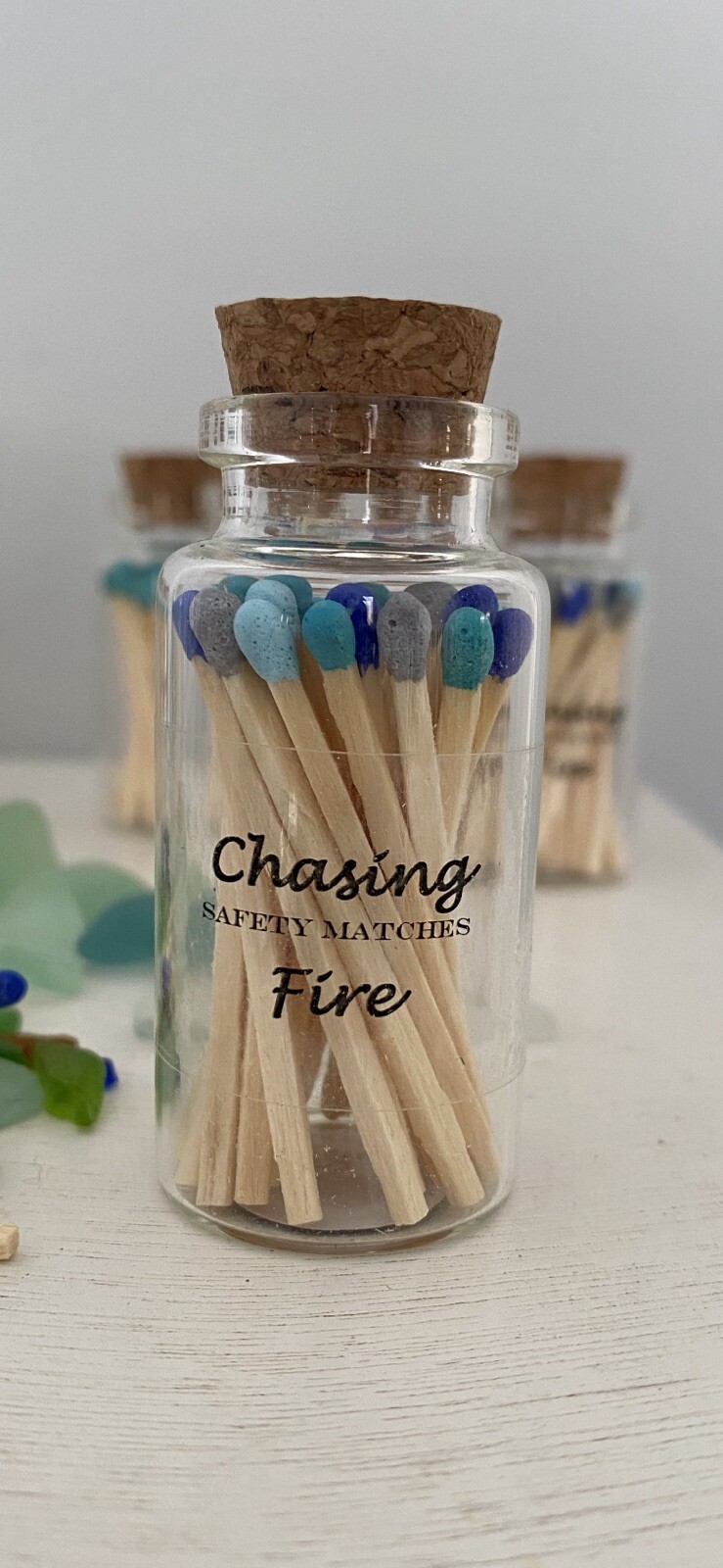 10 Jar Sea Glass colored matches 1.9" Safety Matches Apothecary  Wedding Favors