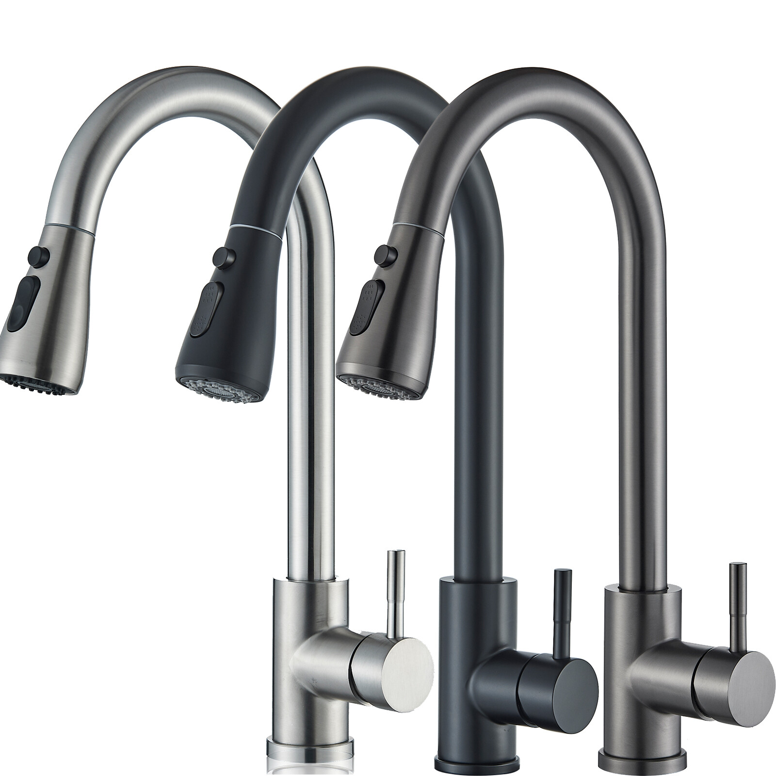 Commercial Kitchen Sink Faucet Single Lever Swivel Pull Down Sprayer Mixer Tap