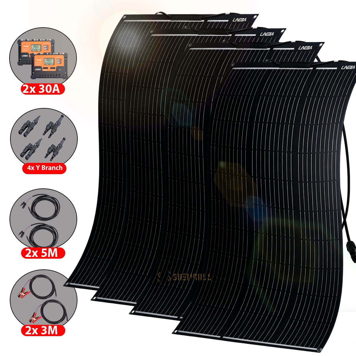 400W 200W 12V Solar Panel Starter Kit Monocrystalline Solar Panel+30A LCD PWM