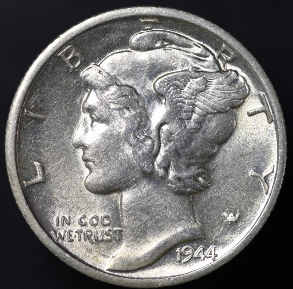 1944-D 10C Mercury Dime DETAILS AU-MS FB Full Bands (#8631)