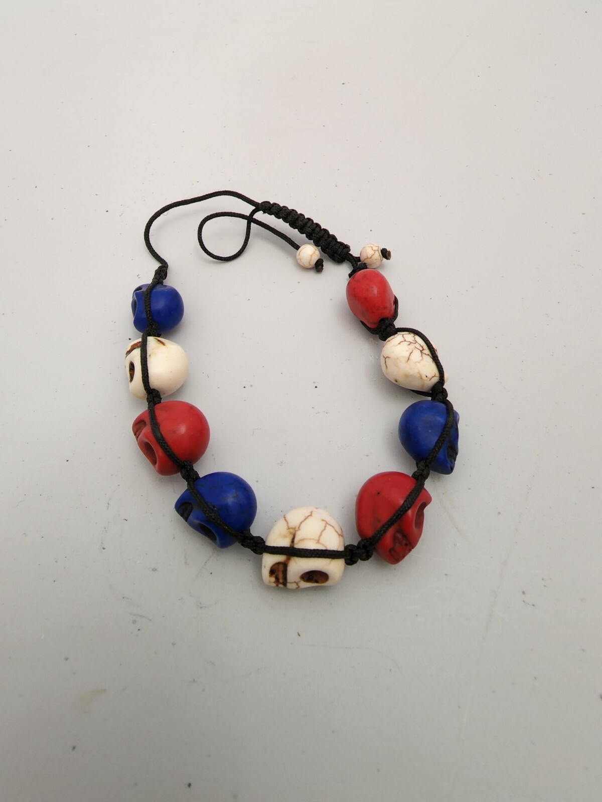 Small Red, White, and Blue Magnesite bead adjustable bracelet