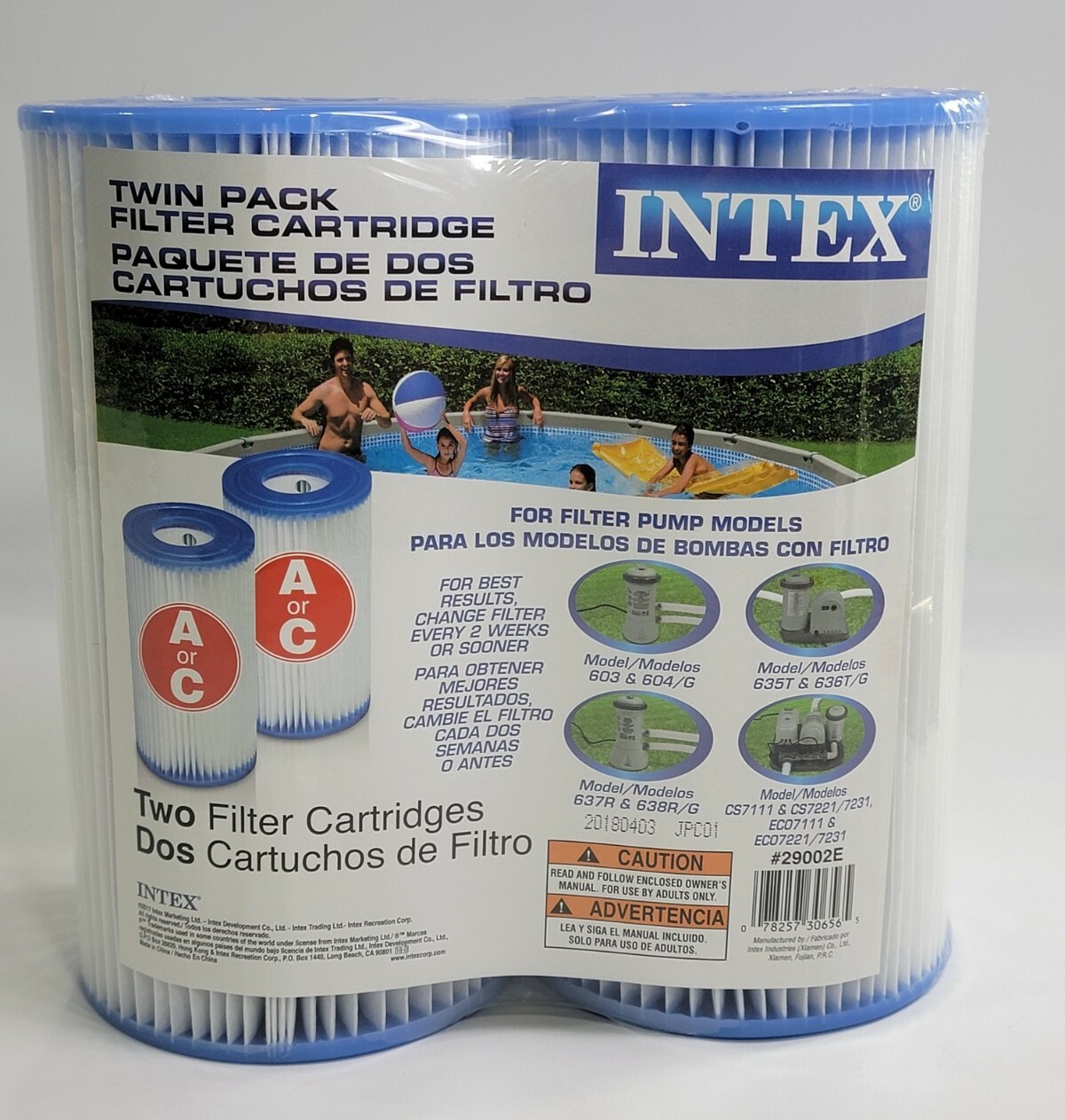 2 Pack New Intex 29002E A & C White Pool Cartridge Filter Free Ship Summer Waves