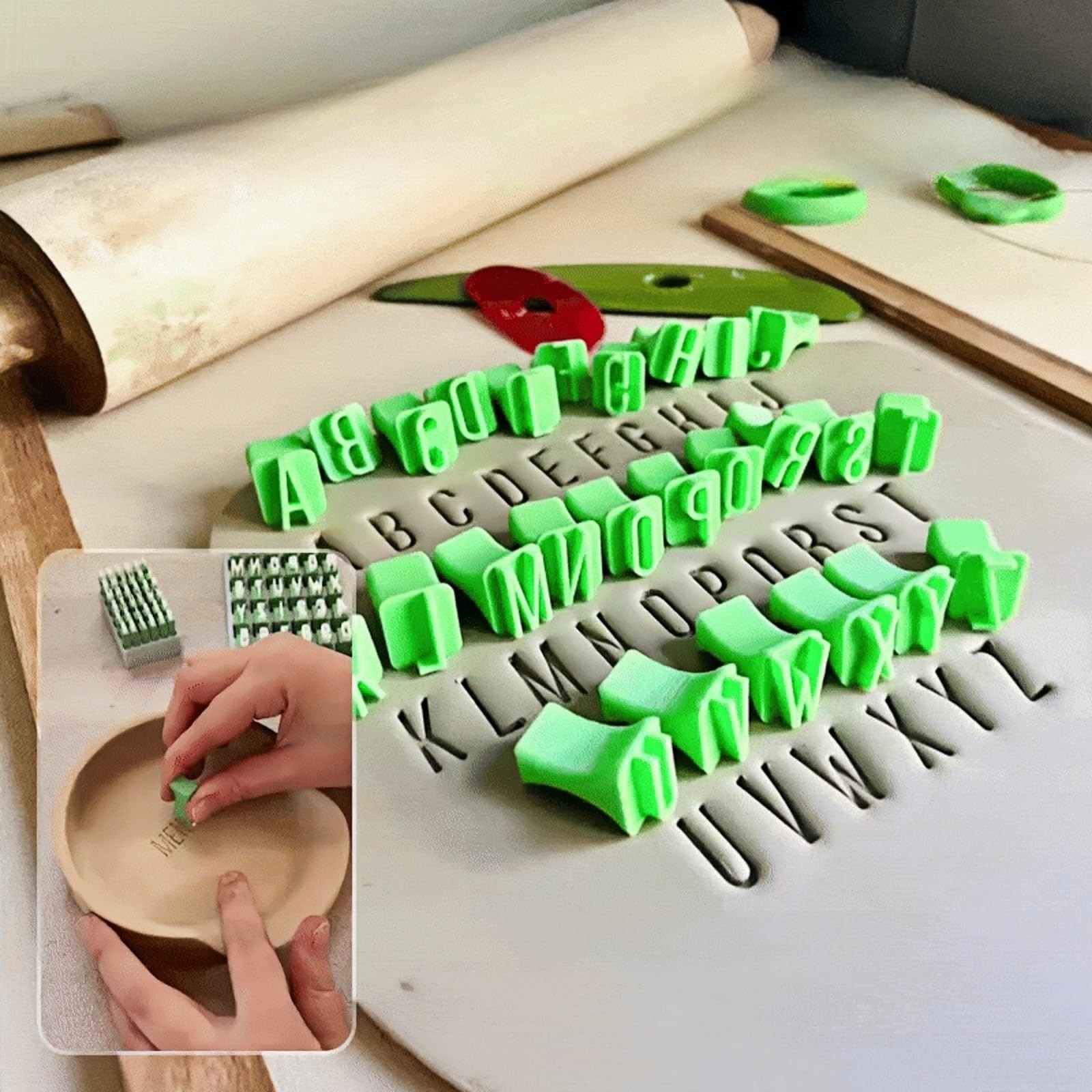 Alphabet Stamps Set for Clay Pottery, Polymer Clay Stamps, Uppercase Alphabet...