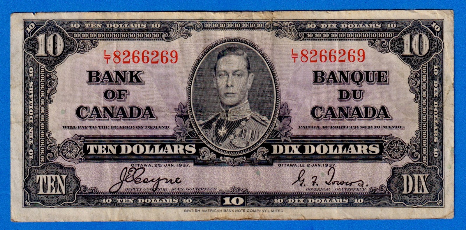 CANADA $10 1937 BC-24c / P-61c King George VI Circulated Note - L/T 8266269