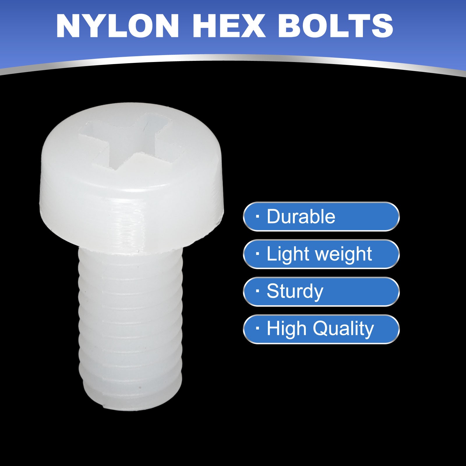 M5x10mm White Nylon Bolts Plastic Nuts Full Thread Head Screws, 24 Sets