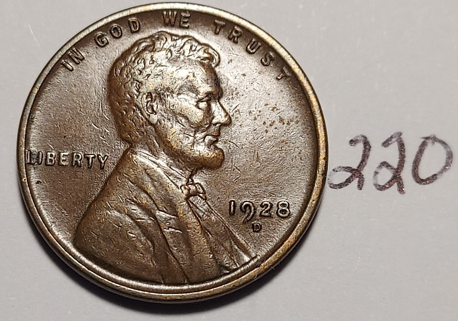 1928-D Lincoln Wheat Cent     EXTREMELY FINE  #220