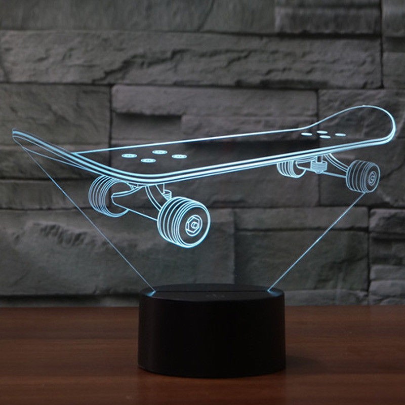 1*USB 7 Colors Changing Night Light Desk Table 3D LED illusion Skateboard Lamp