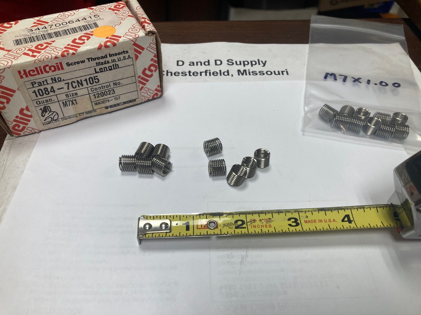 Lot of 10, HELI-COIL 1084-7CN105, Helical Tanged Inserts, SS, M7x1.0, 10.5mm OAL