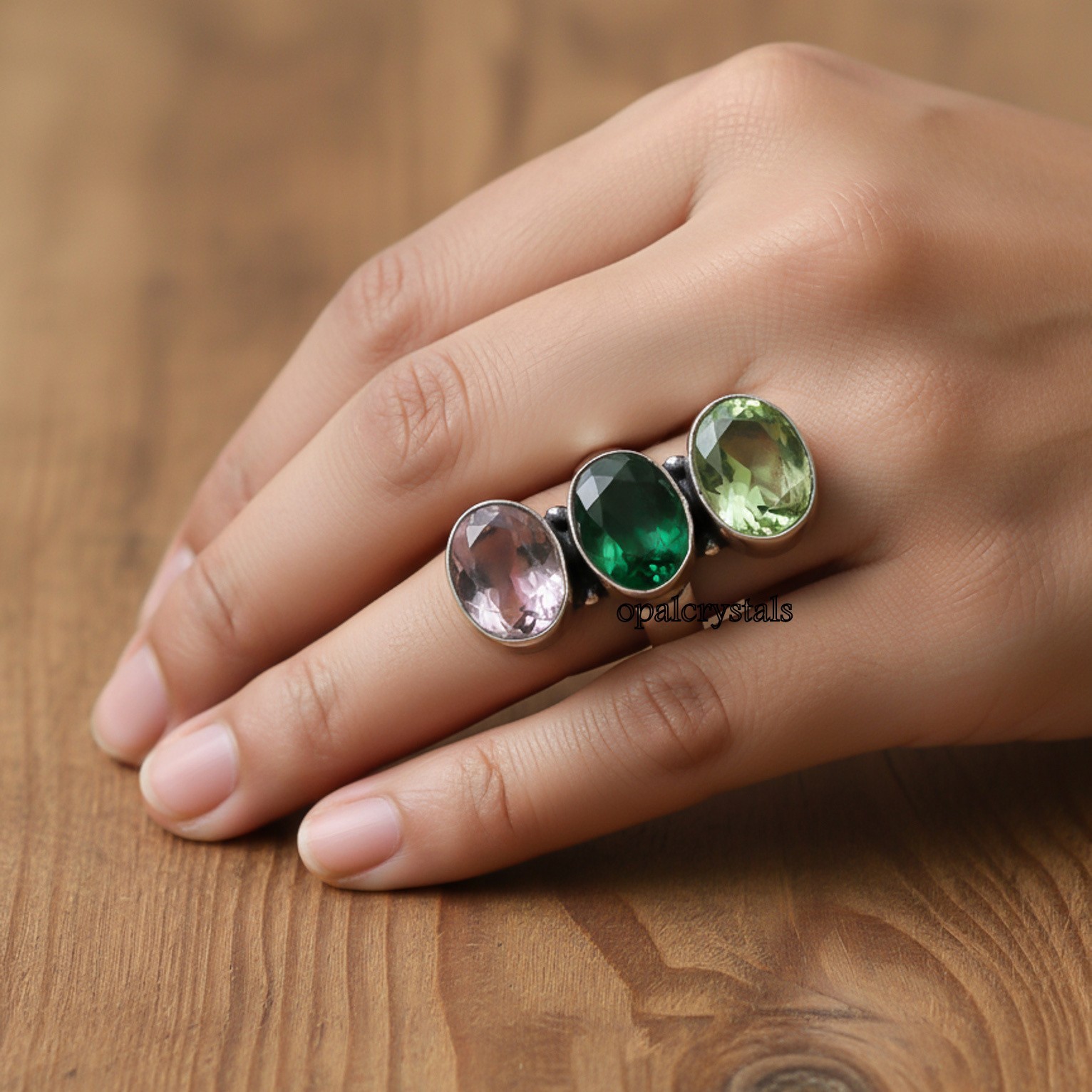 Peridot, Kunzite Gemstone 925Sterling Silver Ring Handmade Jewelry Ring For Gift