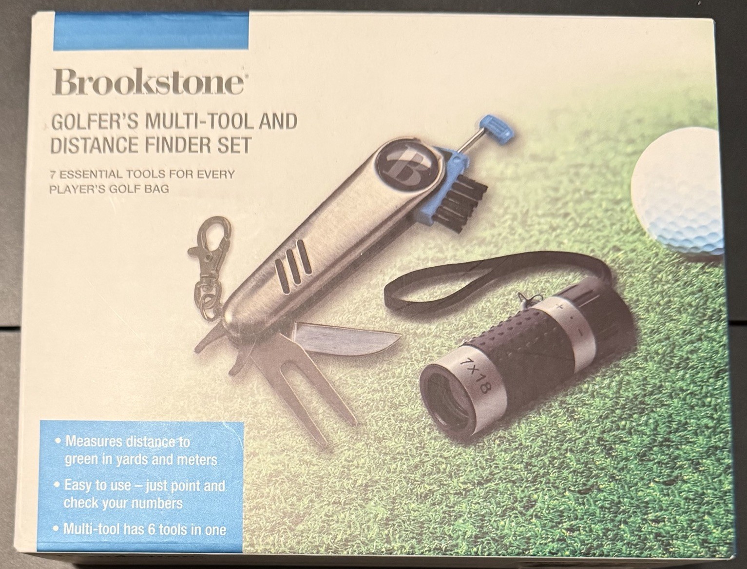 Brookstone Golfer's Multi-Tool & Distance Finder Set Golf Gadget, Pocket Knife