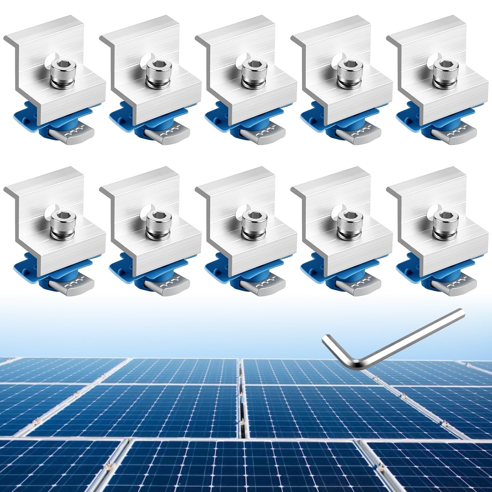 Anbte 10pcs Solar Panel End Clamp for 1.18"(30mm) & 1.38"(35mm), Silver