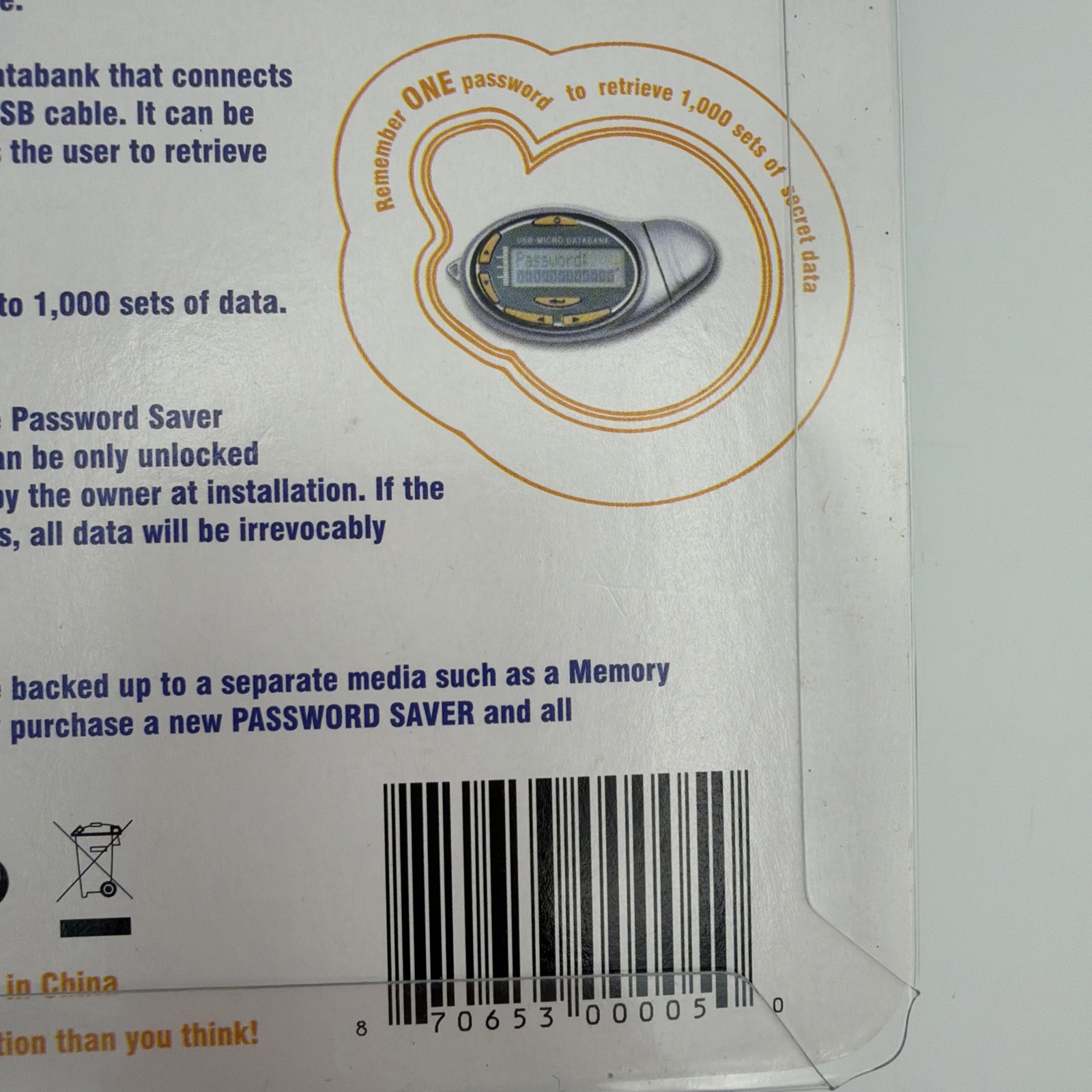 Password Saver USB-Micro Databank High Security Device New Sealed
