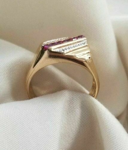 Lab-Created 2.30 Ct Princess Cut Ruby & Diamond Men's Ring 14K Yellow Gold FN