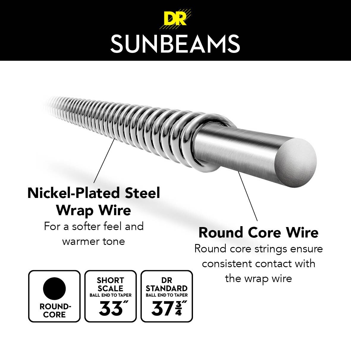 DR Strings SUNBEAM Bass Strings: 5-String Medium 45-125 Short Scale [SNMR5-45]