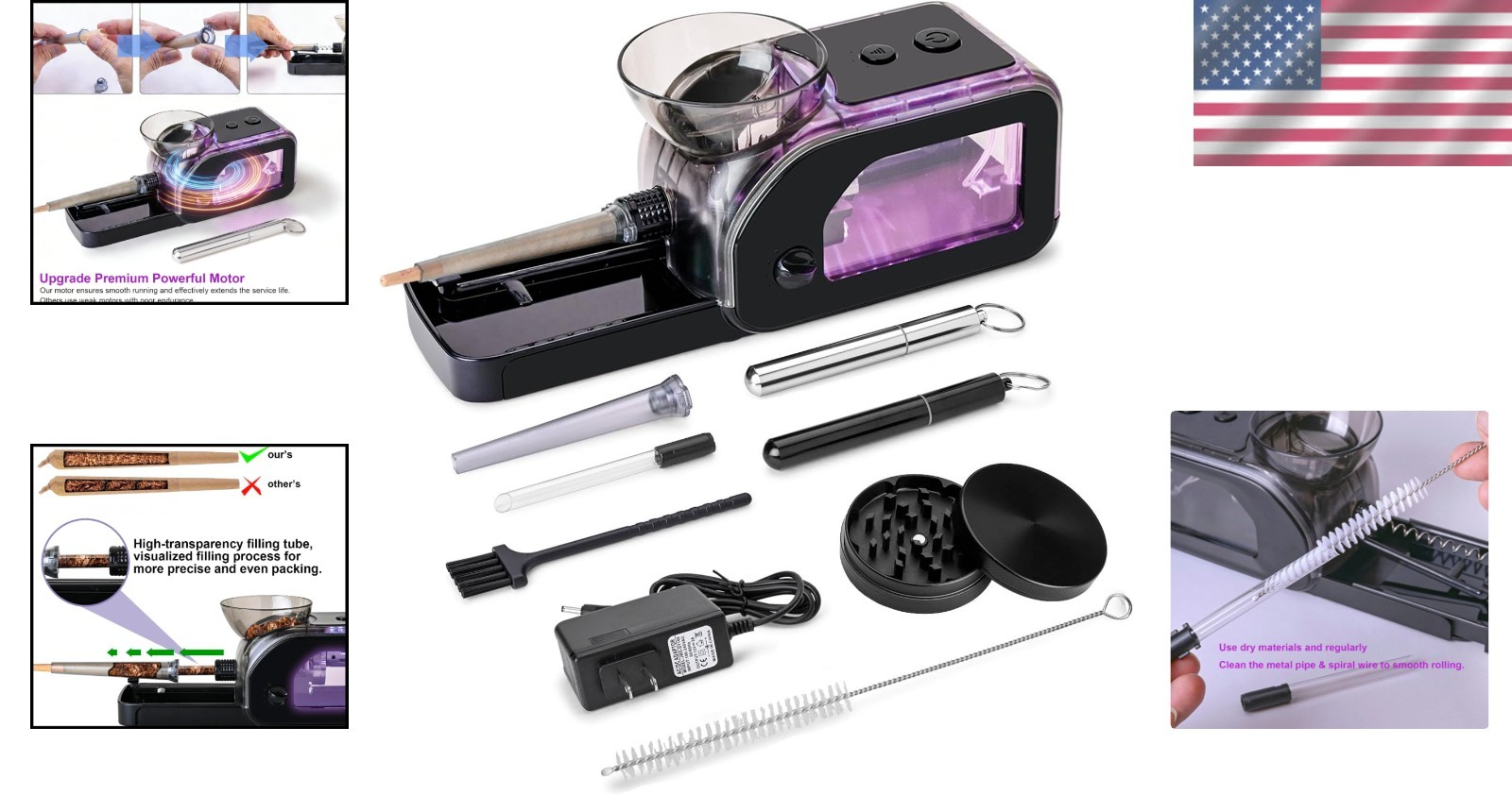 Portable Cone Rolling Machine with Auto Loader & Grinder for 8mm Cigarettes