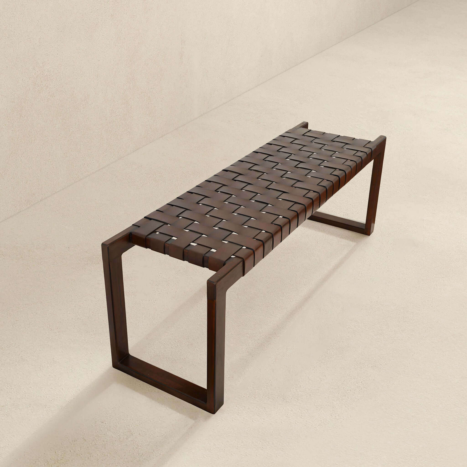 Christina Mid-Century Modern Leather Bench with Solid Wood Frame & Tapered Legs