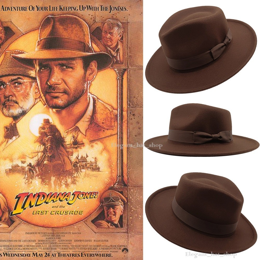 Indiana Jones Fedora Hat Premium Wool Felt Grosgrain Band Crushable Travel Outdo