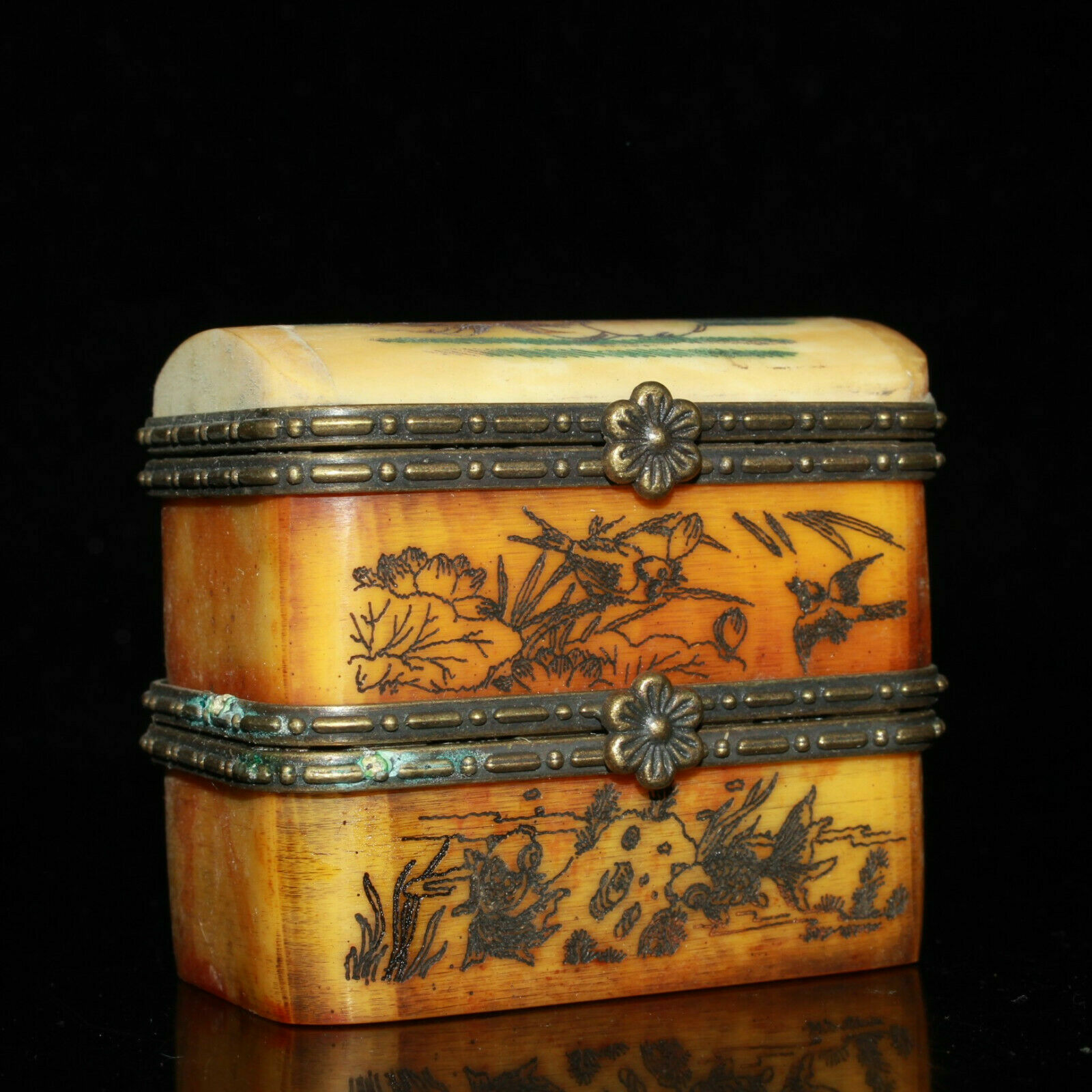 Rare Small Unique Vintage Antique Plum Jewelry Box -