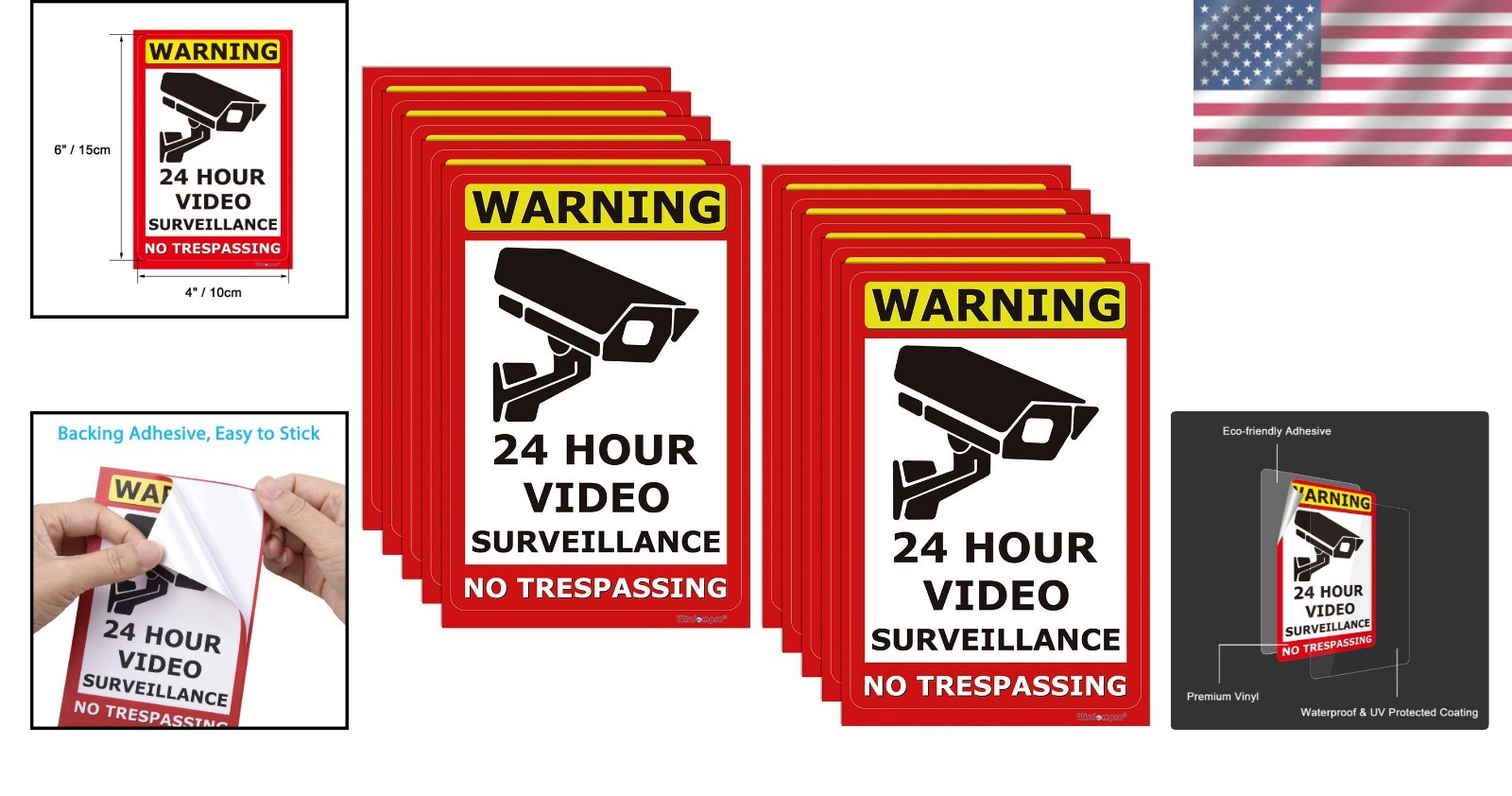 UV Resistant 10 Pack Video Surveillance Signs - Secure Your Property Effectively